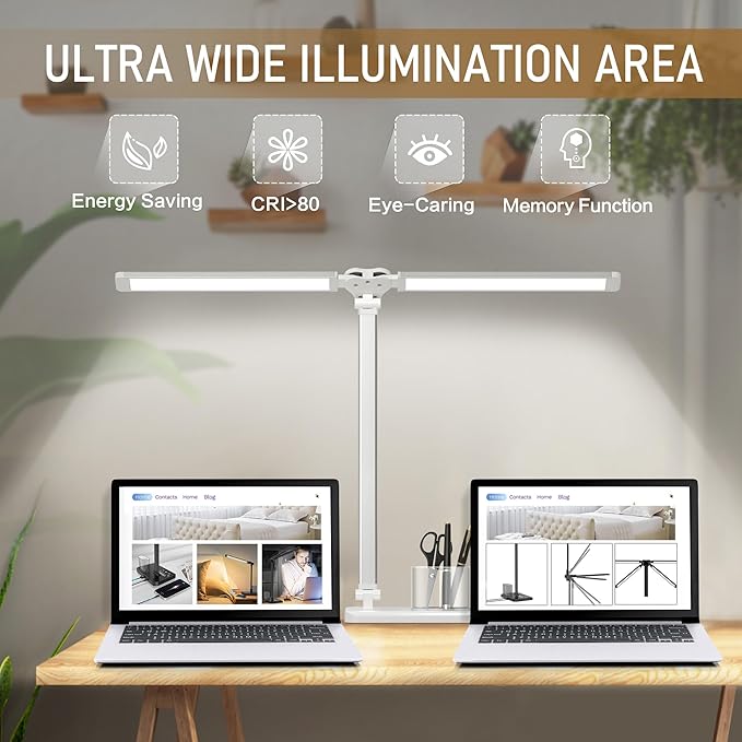 LED Desk Lamp Dimmable Table Lamp with USB Charging Port, 50 Lighting Modes, Adjustable Foldable Dual Swing Arm Architect Desk Lamp for Home Office, Eye-Caring Reading Lamp w/ Pen Holder 45min Timer - LeafyLoom