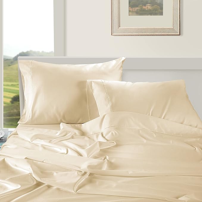 LANE LINEN 100% Egyptian Cotton Bed Sheets - 1000 Thread Count 3-Piece Twin XL Set Long Staple Bedding Sateen Weave Luxury Hotel Fits Upto 16" Mattress Ivory - LeafyLoom