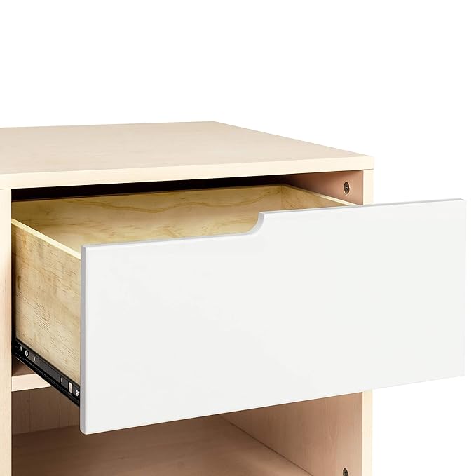 Babyletto Hudson Nightstand with USB Port in Washed Natural and White, 1 Drawer and Storage Cubby - LeafyLoom