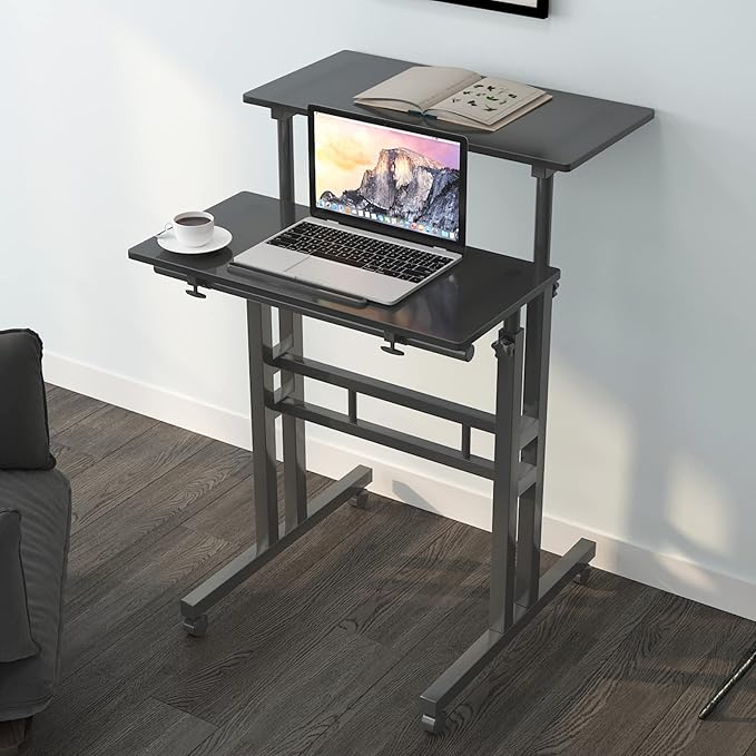 soges 23.6inches Height Adjustable Desk Laptop Desk on The Wheels, Rolling Stand Up Desk Computer Desk Adjustable Standing Desk Sit and Stand Desk Portable Laptop Table, Black - LeafyLoom