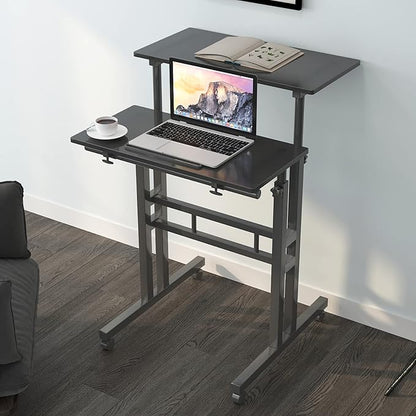 soges 23.6inches Height Adjustable Desk Laptop Desk on The Wheels, Rolling Stand Up Desk Computer Desk Adjustable Standing Desk Sit and Stand Desk Portable Laptop Table, Black - LeafyLoom