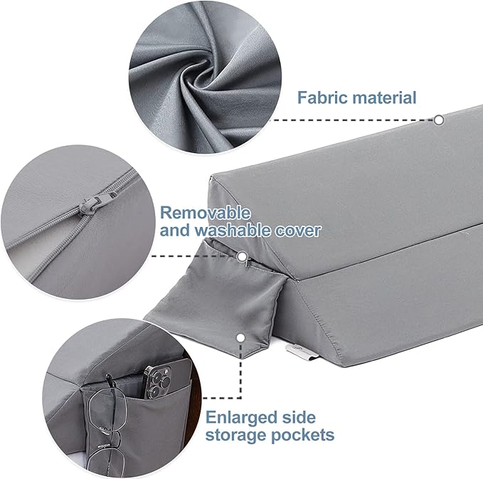 Limthe Twin Bed Wedge Pillow Stopper,Bed Gap Filler (0-7"),Headboard Pillow,Mattress Gap Cover,Adjustable Foam Wedge Pillow Fill Gap Between Headboard/Wall and Mattress, (Grey 39"x10"x6") - LeafyLoom