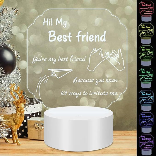 Personalized Gifts for Best Friends: 3D Illusion Lamp Engraved Acrylic LED Rechargeable Night Light with 3 Level Brightness 10 Color Modes-Friend Gifts for Thanksgiving Christmas Birthday - LeafyLoom