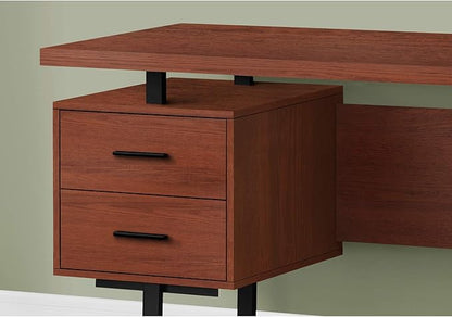 Monarch Specialties 7626 Computer Desk, Home Office, Laptop, Left, Right Set-up, Storage Drawers, Work, Metal, Laminate, Brown, Contemporary Desk-60 L Cherry Black, 60" L x 23.75" W x 30.25" H - LeafyLoom