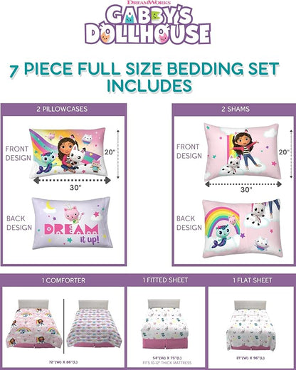 Franco Gabby's Dollhouse Kids Bedding Super Soft Comforter and Sheet Set with Sham, 7 Piece Full Size, (Officially Licensed Product) - LeafyLoom