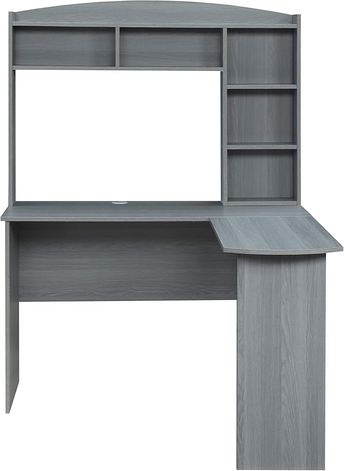 Techni Mobili Modern Hutch L-Shaped Computer Desk, Grey - LeafyLoom