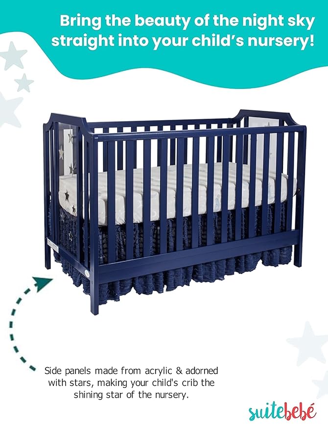 Suite Bebe Celeste 3 in 1 Convertible Island Crib Wood and Acrylic, Navy Blue - LeafyLoom