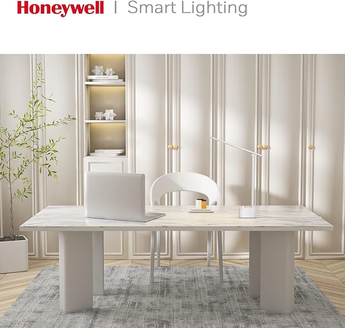 Honeywell LED Desk Lamp with USB Charging Ports - Sunturalux™ HWT-H01 Stepless Dimmable Eye Caring Table Lamp for College Dorm Home Office, Foldable Small Bedside Lamp for Bedroom with Base White - LeafyLoom