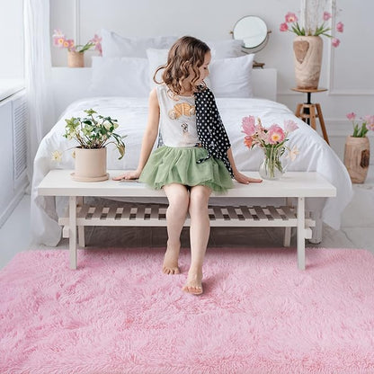 Softlife Ultra Soft Fluffy Area Rugs for Bedroom, Girls and Boys Room Kids Room Nursery Rug, 3 x 5 Feet Shaggy Fur Indoor Plush Modern Floor Carpet for Living Room Christmas Decor, Pink - LeafyLoom