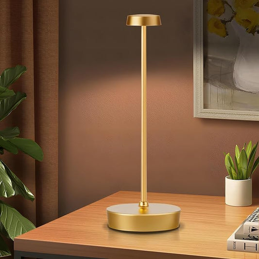 Cordless Battery Powered Table Lamp, Rechargeable LED Dimmable Brightness Metal 6000mAh Touch Desk Lamp Portable Modern Design for Restaurant Indoor & Outdoor (Gold) - LeafyLoom