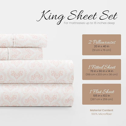 Linen Market 4 Piece King Bedding Sheet Set (Pink Classic) - Sleep Better Than Ever with These Ultra-Soft & Cooling Bed Sheets for Your King Size Bed - Deep Pocket Fits 16" Mattress - LeafyLoom