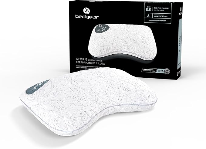 Bedgear Storm Cuddle Curve Performance Pillow - Size 0.0 - Cooling Bed Pillow for Side Sleepers - Medium Firm - Hypoallergenic, Washable and Removable Cover - LeafyLoom