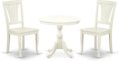 East West Furniture Antique 3 Piece Modern Set Contains a Round Table with Pedestal and 2 Kitchen Dining Chairs, 36x36 Inch, AMAV3-LWH-W - LeafyLoom