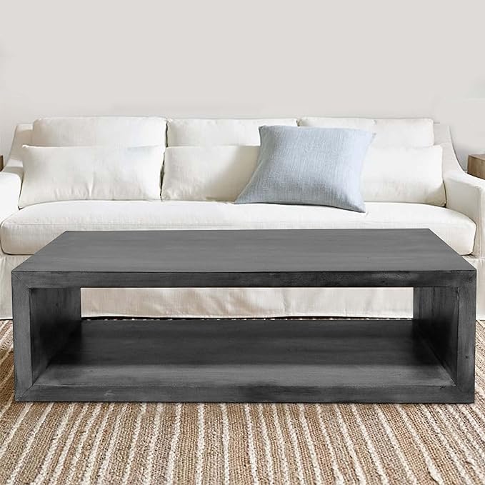 NicBex Coffee Table Wooden Coffee Table with Storage Rectangle Center Tables with Open Bottom Shelf Dining Table for Living Room, Dining Room, Office, and Bedroom,58" W, Charcoal Gray - LeafyLoom