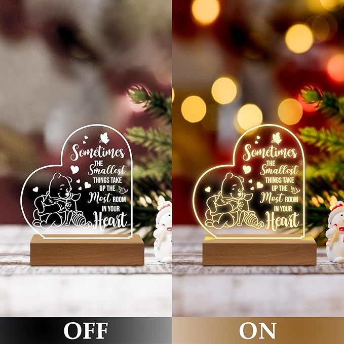 Winnie The Pooh Night Light Acrylic Engraved Night Light with Base, Winnie The Pooh Gifts for Birthday Christmas Graduation Back to School Gift Daughter Son Sister Friends - LeafyLoom