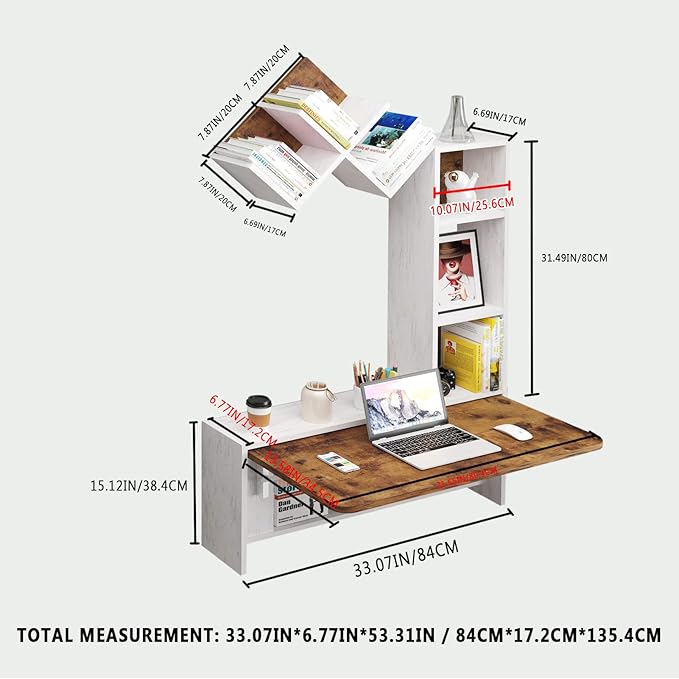 Folding Wall Mounted Drop Leaf Table, Foldable Desk with Moveable Cabinets, Floating Laptop with Convertible Storage Shelves, Multifunctional Computer Workstation in Home for Space Saving - LeafyLoom