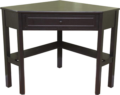 Target Marketing Systems Wood Corner Desk with One Drawer and One Storage Shelf, Black - LeafyLoom