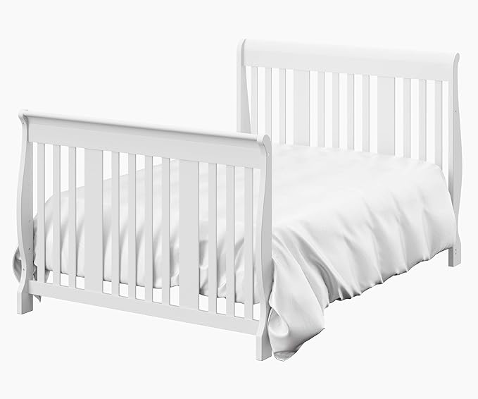 Storkcraft Portofino 5-in-1 Convertible Crib and Changer (White) – Changing-Table Combo with Drawer, Converts to Toddler Bed, Daybed Full-Size Storage Drawer - LeafyLoom