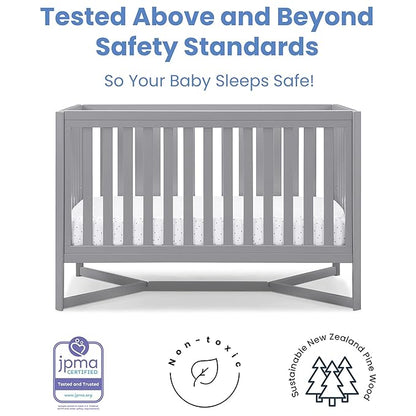 Delta Children Tribeca 4-in-1 Baby Convertible Crib + Simmons Kids Quiet Nights Crib and Toddler Mattress Made from Recycled Water Bottles/GREENGUARD Gold Certified [Bundle], Grey - LeafyLoom