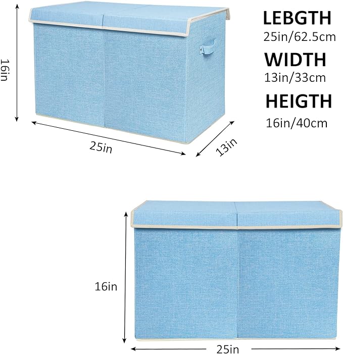 popoly Large Toy Box Chest with Lid, Collapsible Sturdy Toy Bin Storage Organizer Boxes Baskets for Kids, Boys, Girls, Nursery, Playroom, 25"x13" x16" (Linen Blue) - LeafyLoom