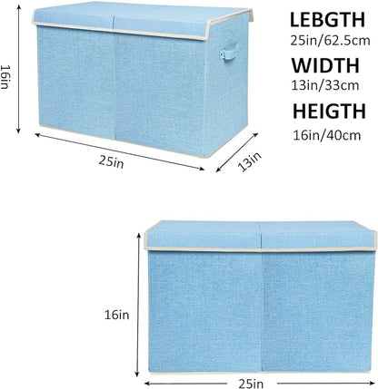 popoly Large Toy Box Chest with Lid, Collapsible Sturdy Toy Bin Storage Organizer Boxes Baskets for Kids, Boys, Girls, Nursery, Playroom, 25"x13" x16" (Linen Blue) - LeafyLoom