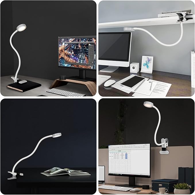 Desk lamp, LED Reading Light, Dimmable Clamp Lamp for Bed Headboard, Bedroom, Office, 3 Modes & 9 Dimming Levels, Flexible Clip Desk Lamp - LeafyLoom