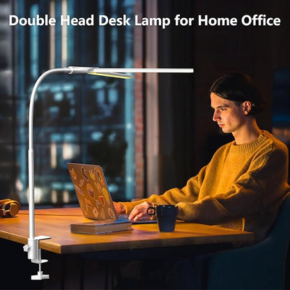 EppieBasic LED Desk lamp,Double Head Architect Desk Lamps for Home Office,Extra Bright Workbench Office Lighting,Eye Protection Modern Desk Light for Monitor Working Reading White 1200LM - LeafyLoom