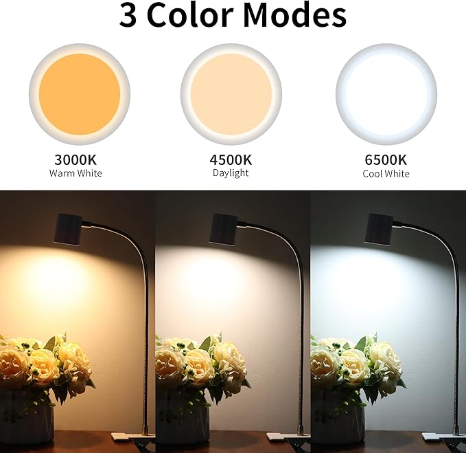 Dott Arts Desk Lamp,USB Clip On Light with 3 Color Modes,LED 10 Levels Brightness Reading Lamp, 360°Gooseneck Book Light,Eye-Care Reading Light for Home Office,Headboards White… - LeafyLoom