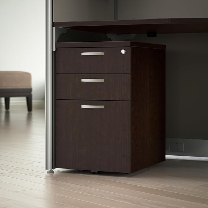 Bush Business Furniture Office in an Hour 3 Rolling File Cabinet | Mobile Under Desk Drawers for Letter, Legal, and A4-size Document Storage, Mocha Cherry - LeafyLoom