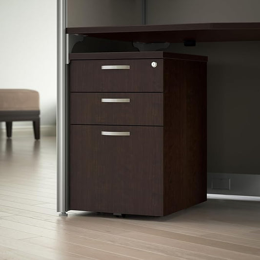 Bush Business Furniture Office in an Hour 3 Rolling File Cabinet | Mobile Under Desk Drawers for Letter, Legal, and A4-size Document Storage, Mocha Cherry - LeafyLoom