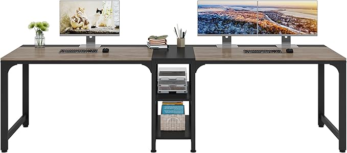 90.5 Inch Large Double Home Office Compuer Desk Two Person Study Table - LeafyLoom