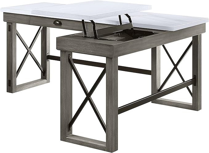 NicBex Laik-DW-00059-DX Desks, 67" W x 55" D x 30" H, White+Gray - LeafyLoom