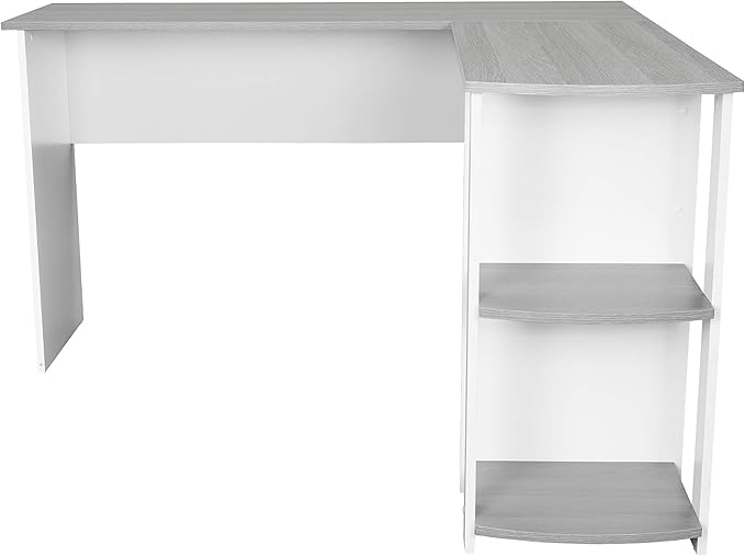 Techni Mobili L Shaped Desk - Modern Computer Desk with Corner Bookshelf & Side Storage Shelves for Home Office Accessories - Elegant, Space-Saving, & Minimalist Executive Table - LeafyLoom