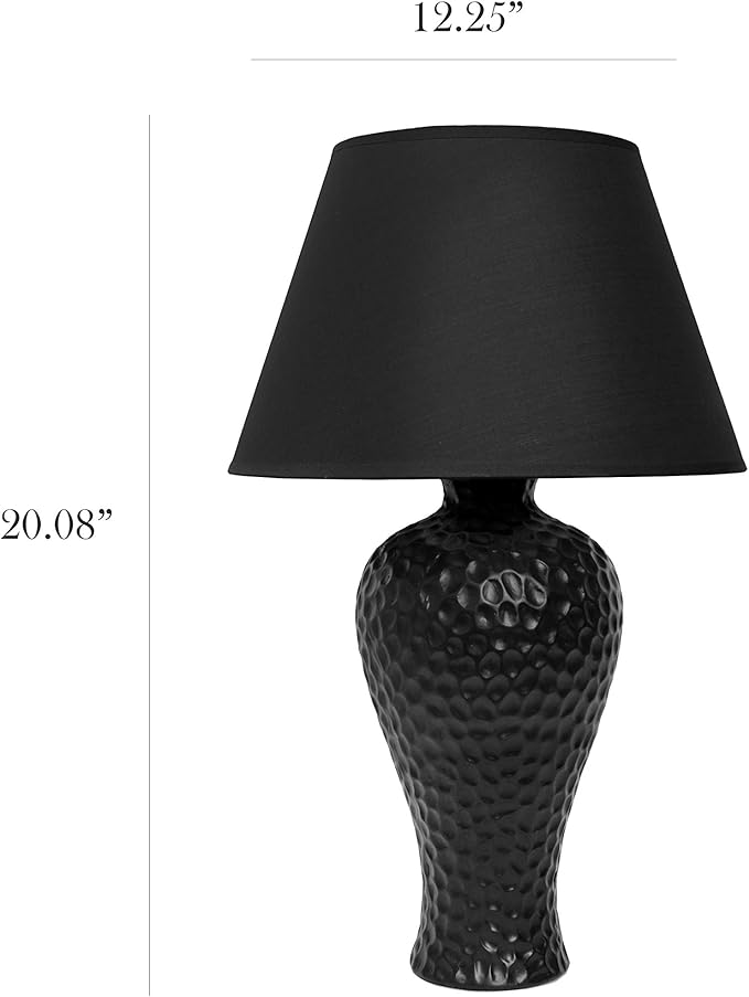 Simple Designs LT2004-BLK Textured Stucco Curvy Ceramic Table Desk Lamp with Matching Fabric Shade, Black 12.2 x 12.2 x 20.08 - LeafyLoom