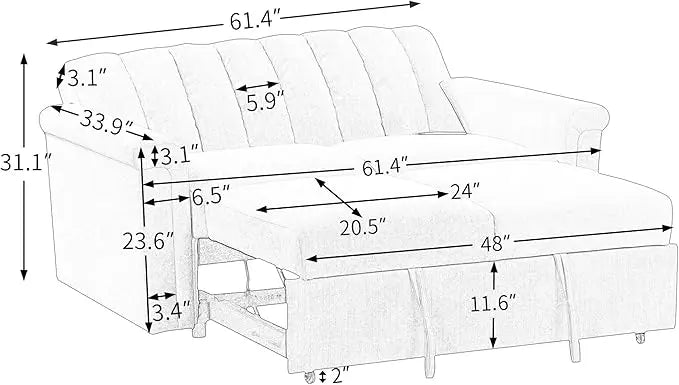 3 in 1 Multi-Functional Futon Loveseat Pull Out Sleeper Couch Bed, Corduroy Upholstery Convertible Lounge Sofa Daybed,Recliner Love Seat with Adjustable Backrest for Living Room,Office,RV - LeafyLoom