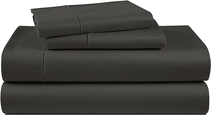 LANE LINEN 1000 Thread Count Striped Sheets Set - 100% Egyptian Cotton Bed Sheets, 4 Piece Cotton Sheets for King Size Bed, Hotel Bedding Sheets & Pillowcases, Fits Upto 17" Mattress - Black - LeafyLoom