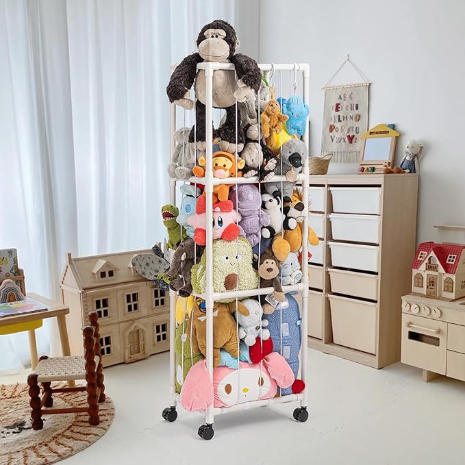 Stuffed Animal Zoo Storage, Extra Large Stuffed Animal Holder with Dust Cloth and Universal Wheels, Toy Storage Organizer, Plush Storage Organizer Shelf for Birthday Gift, Nursery Play Room Bedroom - LeafyLoom