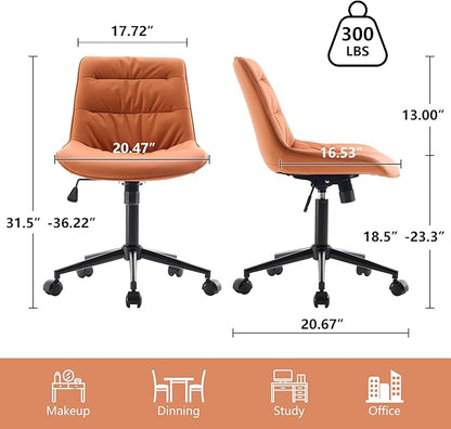 Kidol & Shellder Armless Office Chair Desk Chair Comfy Makeup Vanity Chair with Back Ergonomic Swivel Chair Home Office Desk Chairs with Wheels Computer Chair Bedroom Accent Chair(Matte Orange) - LeafyLoom