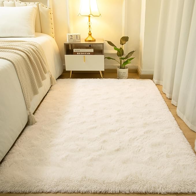 Softlife Rug for Bedroom 3x5 Feet Area Rug for Living Room Super Soft Shaggy Rugs for Kids Room Fluffy Fuzzy Carpets Long Plush Bedside Rug Nursery Christmas Home Decor for Boys Girls, Creamy White - LeafyLoom