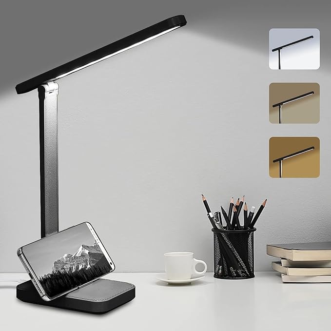 LED Desk Lamp with Touch Control, Reading Lamp No Flicker, 3 Color Modes, Foldable Table Lamp, Eye Caring Reading Light for Office, Home, Dormitory, USB Interface DC5V 1A(Black) - LeafyLoom