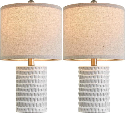 PORTRES 18.25" Modern Accent Ceramic Table Lamp Set of 2 for Bedroom White Desk Decor Bedside Lamps for Living Room Study Room Office Dorm Farmhouse Nightstand Lamp End Table Lamps - LeafyLoom