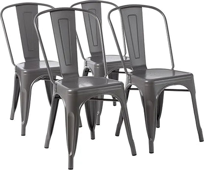 Amazon Basics Metal Dining Chairs, Dark Grey, 1 Count (Pack of 4) - LeafyLoom