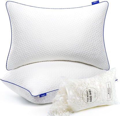 viewstar King Size Pillows Set of 2, Memory Foam Pillows Shredded 2 Pack, Firm King Pillows Adjustable for Side Back Stomach Sleepers, Bed Pillows for Sleeping with Washable Removable Cover 20"x 36" - LeafyLoom