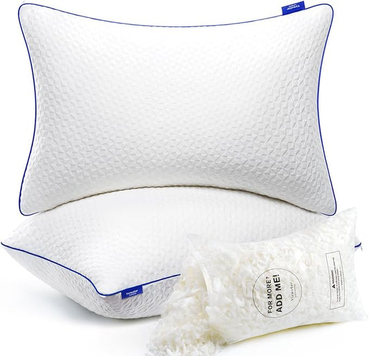 viewstar King Size Pillows Set of 2, Memory Foam Pillows Shredded 2 Pack, Firm King Pillows Adjustable for Side Back Stomach Sleepers, Bed Pillows for Sleeping with Washable Removable Cover 20"x 36" - LeafyLoom