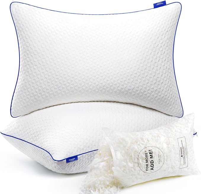 viewstar Shredded Memory Foam Pillows Queen Size Set of 2, Adjustable Firm Pillows for Side Back Stomach Sleepers, Bed Pillows with Washable Removable Cover 20"x 30" - LeafyLoom