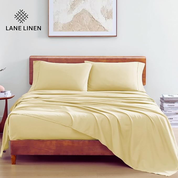 LANE LINEN 100% Organic Cotton Full Sheets Set 4-Piece Pure Percale Long Staple Bedding Breathable Fits Mattress Upto 15" Deep - Vanilla - LeafyLoom