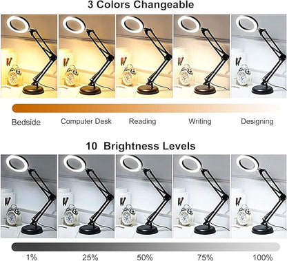 DLLT Dimmable Swing Arm Desk Lamp with Clamp, 68 LED Flexible Architect Work Lamp, 3 Colors 10 Brightness, Adjustable Desk Lamp, Multi-Joint Table Lamp for Study, Office, Computer, Art, Work Lighting - LeafyLoom