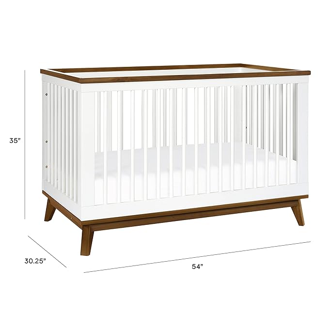 Babyletto Scoot 3-in-1 Convertible Crib with Toddler Bed Conversion Kit in White and Natural Walnut, Greenguard Gold Certified - LeafyLoom