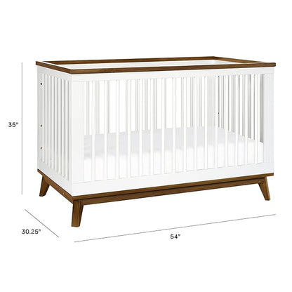 Babyletto Scoot 3-in-1 Convertible Crib with Toddler Bed Conversion Kit in White and Natural Walnut, Greenguard Gold Certified - LeafyLoom