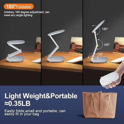 LED Desk Lamp for Office Home & Battery Operated Lamp Rechargeable Lamp Foldable & Portable Light, [2-fold support frame higher] 3 Brightness Dimmable Small Desk Lamp Wireless Reading Lamp - LeafyLoom